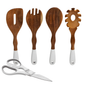 5-Piece Wooden Kitchen Utensil Set with Pasta Server & Scissors