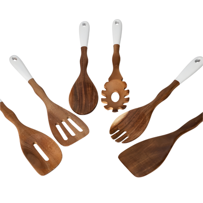 5-Piece Wooden Kitchen Utensil Set with Pasta Server & Scissors
