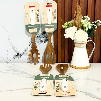 5-Piece Wooden Kitchen Utensil Set with Pasta Server & Scissors