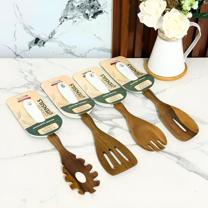 5-Piece Wooden Kitchen Utensil Set with Pasta Server & Scissors
