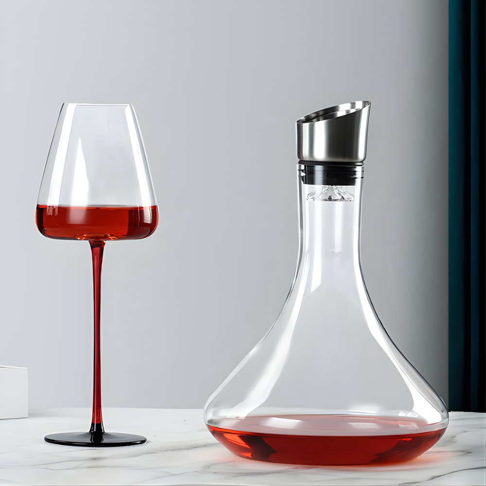 Premium Glass Wine Decanter with Stainless Steel Pourer - 1.9 L