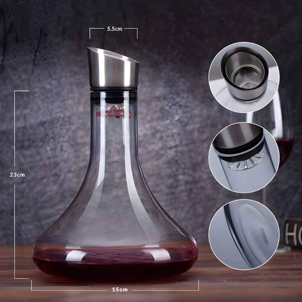 Premium Glass Wine Decanter with Stainless Steel Pourer - 1.9 L