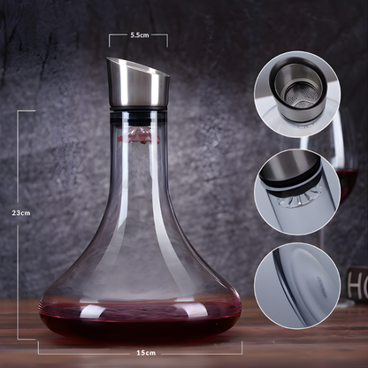 Premium Glass Wine Decanter with Stainless Steel Pourer - 1.9 L