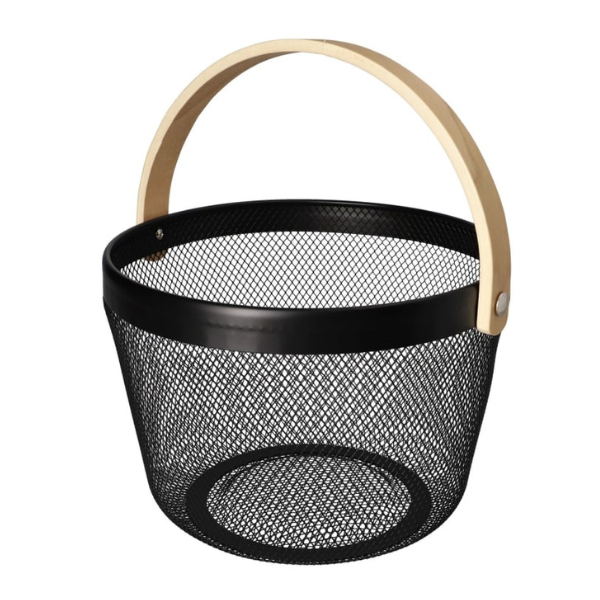 Wire Mesh Storage Basket with Wooden Handle