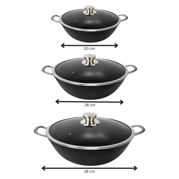Non-Stick Deep Wok Pan with Glass Lid - Aluminum Cooking Pot